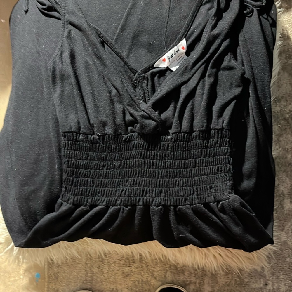 Just Love Black Smocked Wrap Dress